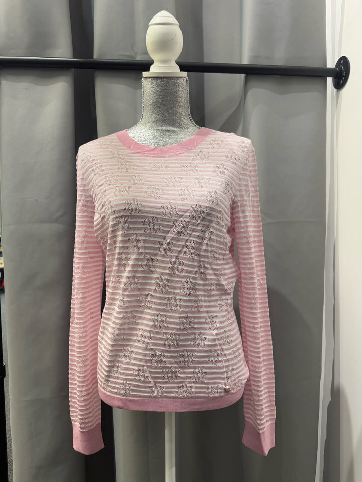 Chanel 24C L/S Openwork Knit Floral & CC Top Size 40