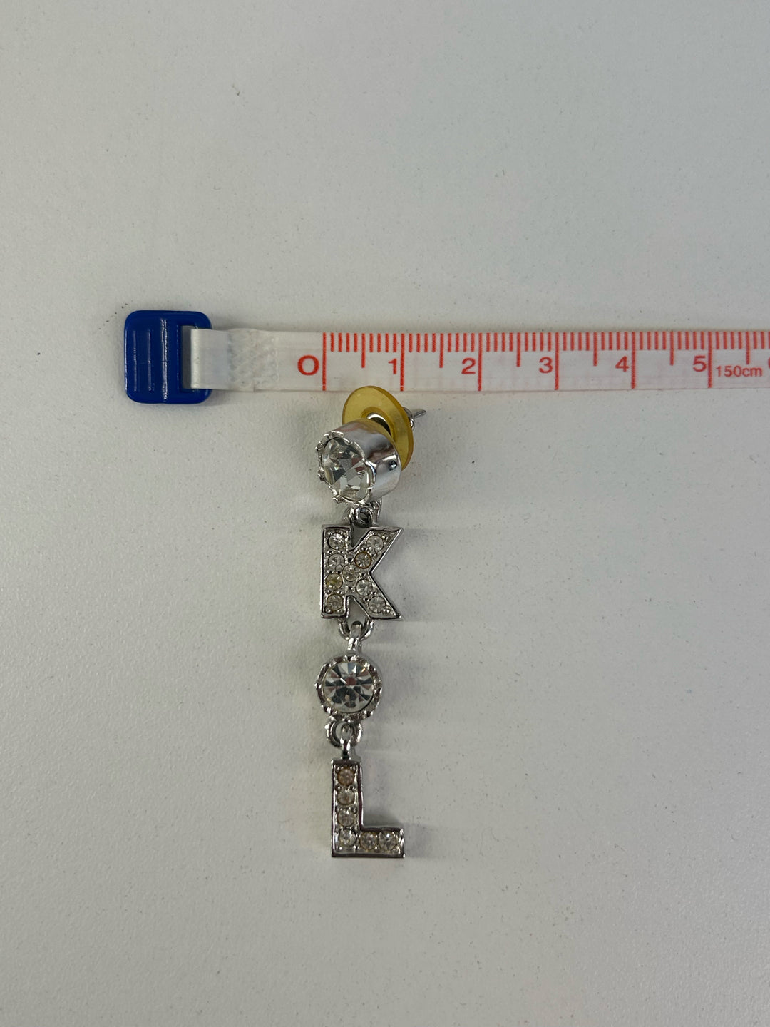Vintage Karl Lagerfeld Pierced 2" Rhinestone K.L Dangle Earrings