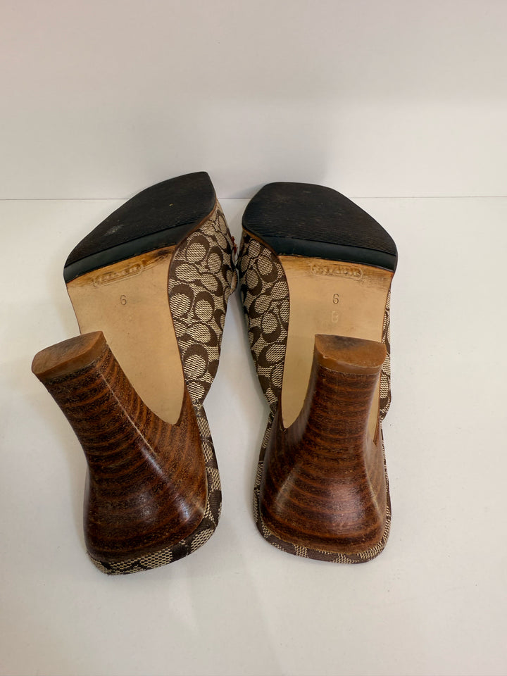 Coach Sz 6 C's Canvas Kitten Heel Mules