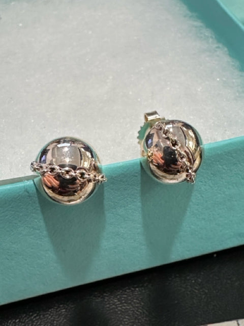 Tiffany Earrings Bolt Post Stud w Chain with BOX