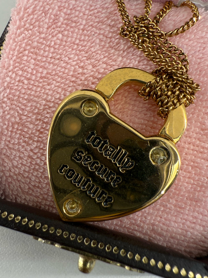 Vintage Juicy Couture Dual Strand GP Heart w/ Padlock Necklace