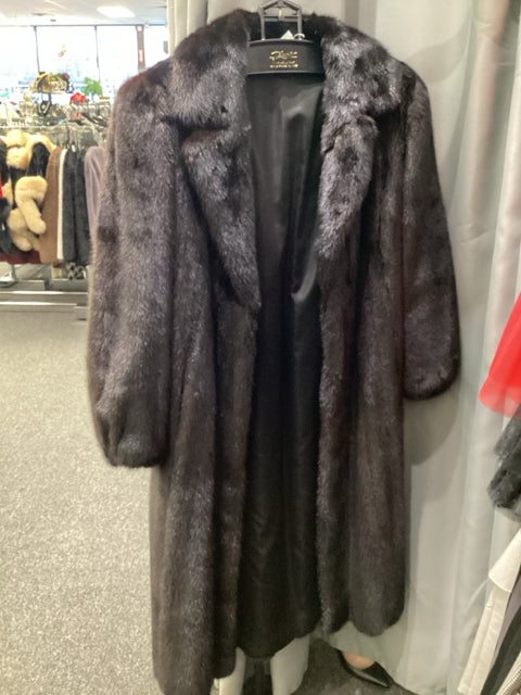 Pre Owned Diane Dark Brown Long Mink Fur Coat. Size S/M