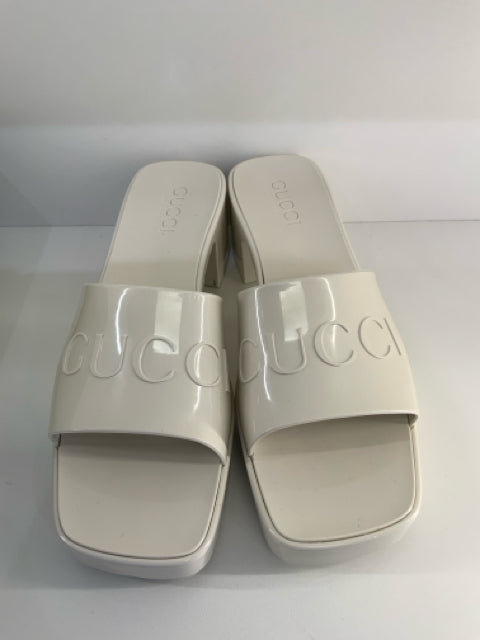 NIB Gucci Ruber Slides w/ Block Heel Sz 39 Designer Shoes