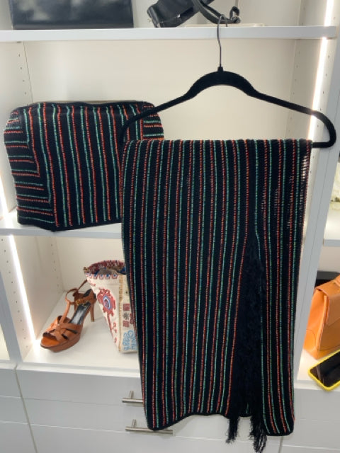 Pre Owned Celendine 2 Piece Black Strapless w/ Orange + Blue Stripe Sz S Set