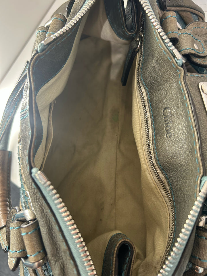 Chloe Snakeskin/Calfskin Chevron Paddington Designer Bag