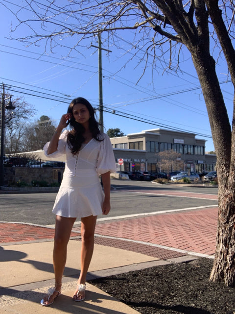 H&M 2 Pc Sz XS white Eyelet Top 7 Skirt Set
