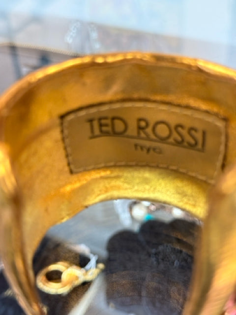 TED ROSSI gold Leather nyc scaled w/ studs Cuff  Bracelet