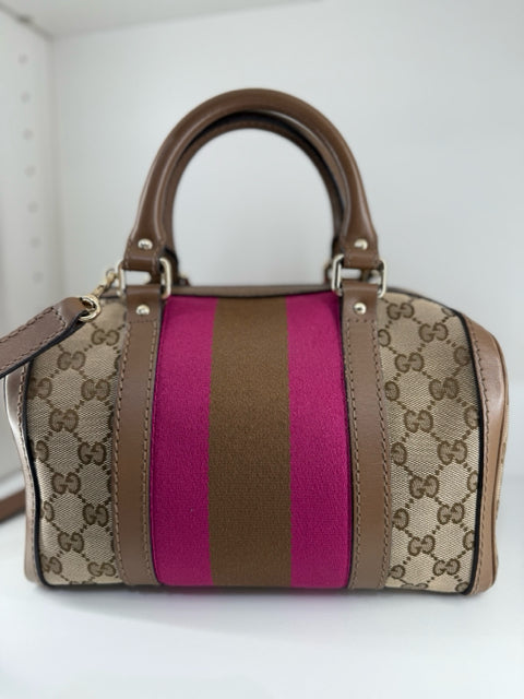 Gucci GG Brown & Pink Boston Bag Designer