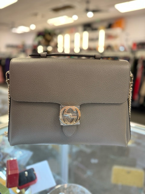 Gucci Leather Grey w/ Top Handle & Dustbag Designer Bag