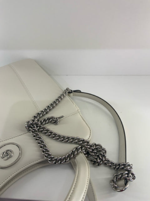 Pre Owned Gucci Chalk White Medium GG Tote w Chain Shoulder Strap Designer Bag