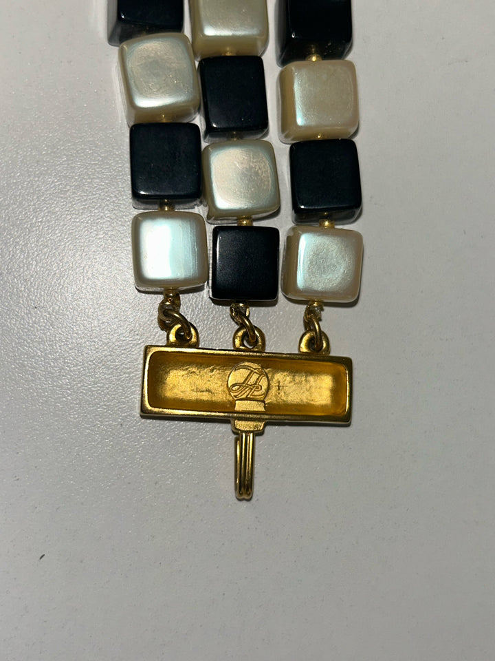 Vintage Karl Lagerfeld 3 Strand Cubes Gold, Blk, White Bracelet
