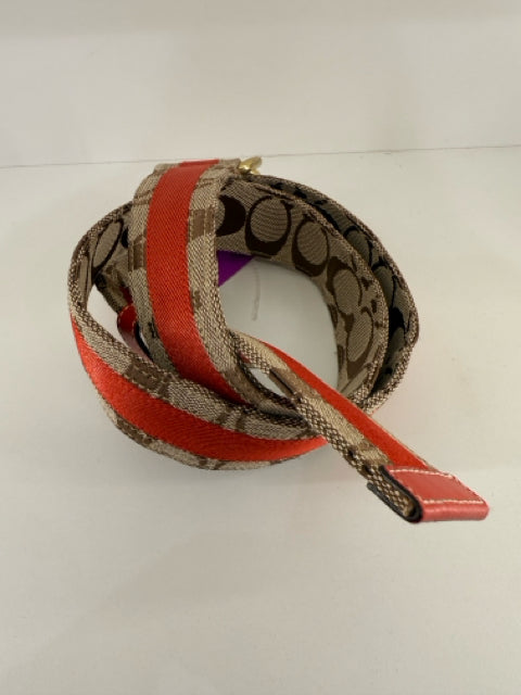 Pre Owned Coach Tan & Orange Fabric 36" Belt w/ Gold Buckle