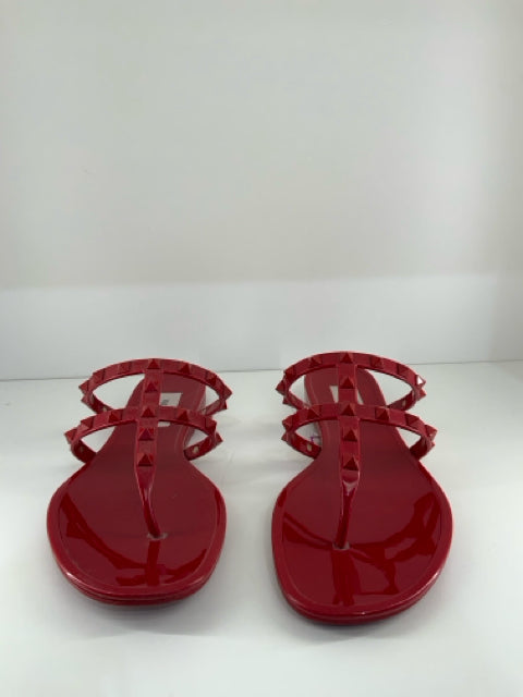 Pre Owned Valentino Garavani Size 38 Red Sandals featuring the iconic Rockstud design in a stylish jelly material.