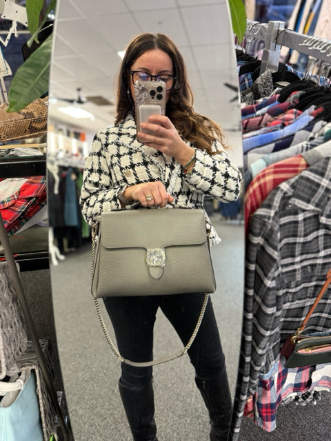 Gucci Leather Grey w/ Top Handle & Dustbag Designer Bag