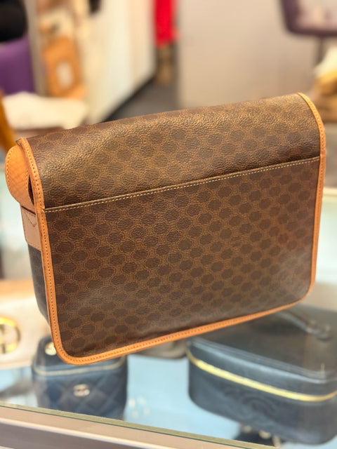 Celine Brown Coated Canvas Cross Body Messenger