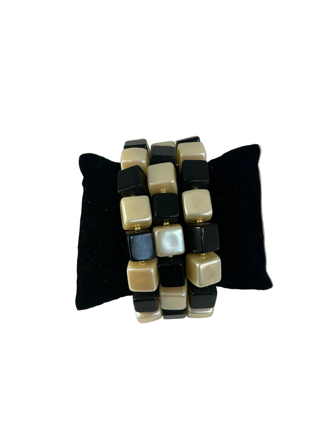 Vintage Karl Lagerfeld 3 Strand Cubes Gold, Blk, White Bracelet