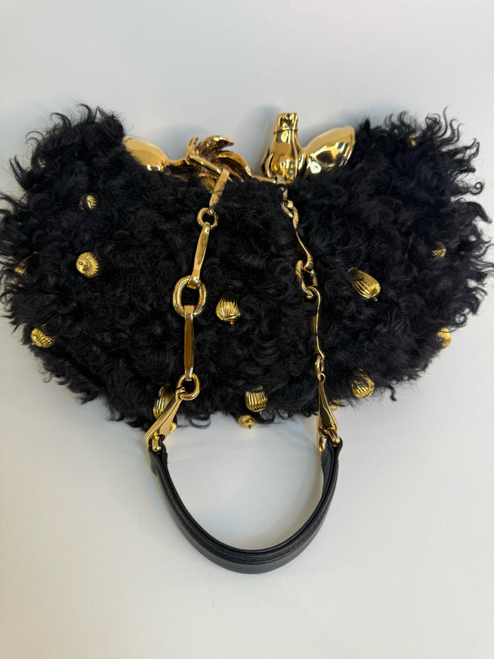 Chloe Chain Black Horse Shoulder Bag in Curly Shearling