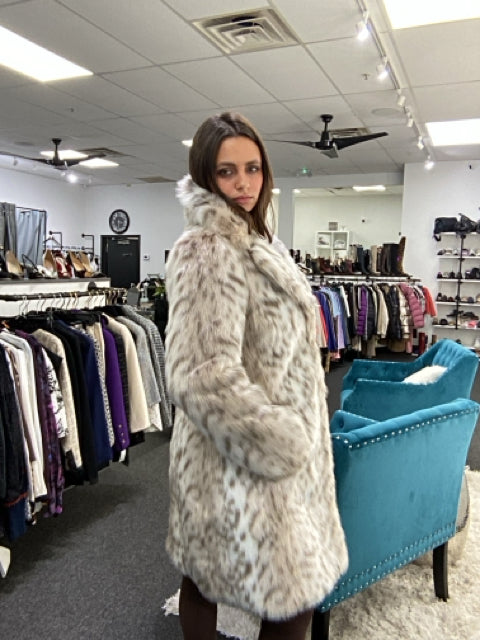 Karl Lagerfeld Sz S Faux Fur Leopard Print Coat Jacket