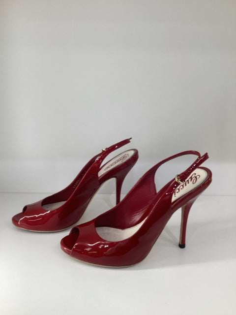 Sz 7 Gucci Red Slingback Heels Peep Toe Shoes