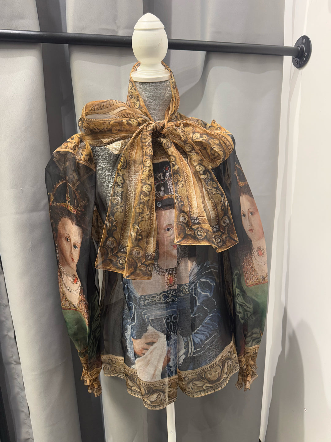 Dolce & Gabana Sheer Renaissance Portrait Blouse Size 8/10