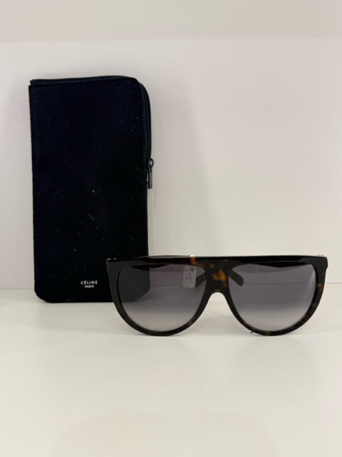 Pre Owned Celine CL 41435/S 086W2 61 14 Black Tortoise Shell Sunglasses w/ Case