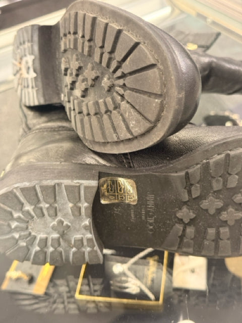 Jimmy Choo Sz 7 Leather Black Biker Boots Shoes