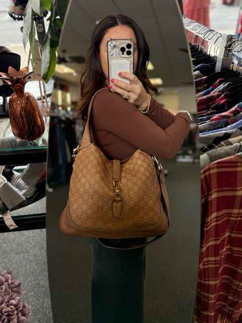 Gucci GG Tan Leather Jackie Hobo Designer Shoulder Bag