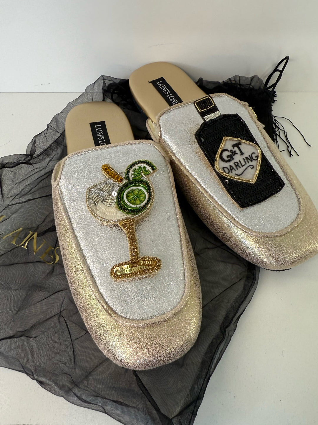 M Laines London Metallic Slippers Shoes Sz M