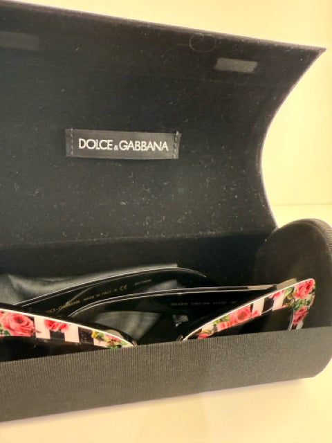 Pre Owned Dolce & Gabana Floral and Stripe Designer Sunglasses DG4319 3164/W9  W/ Case