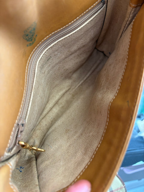 Gucci Vintage GG Cream Micro Guccissima w Tan Leather Crossbody Mini Tote Handbag