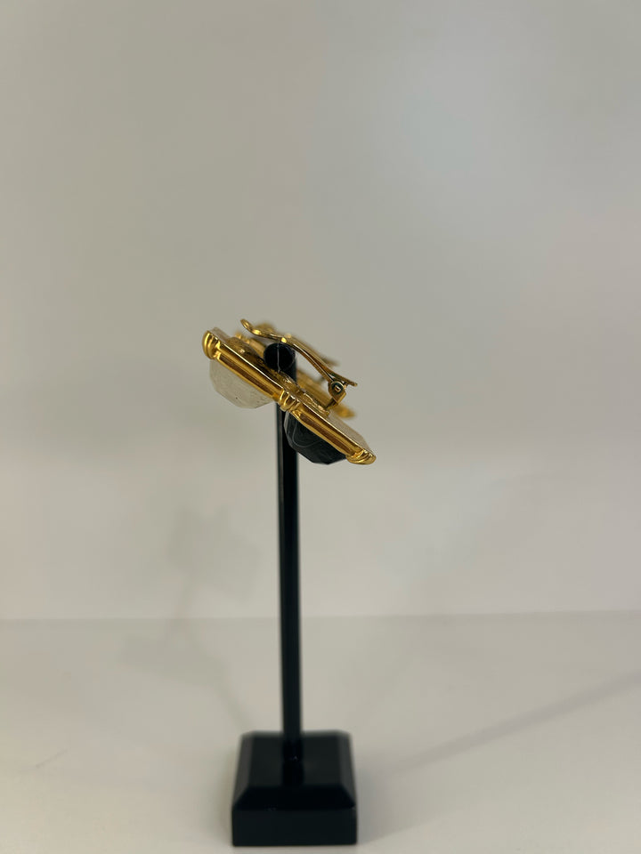 Vintage Karl Lagerfeld Clip On 1.5" Square Stone Earrings