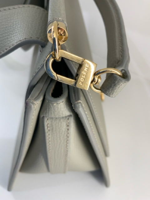 NWT  POLENE Taupe Pebbled Leather top handle w/ gold front closure shoulder bag.