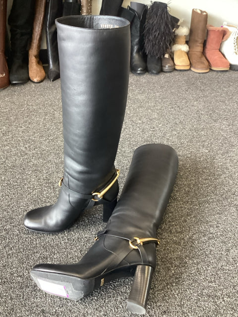 Gucci Sz 9.5 Black Leather Knee High Boots Designer Shoes