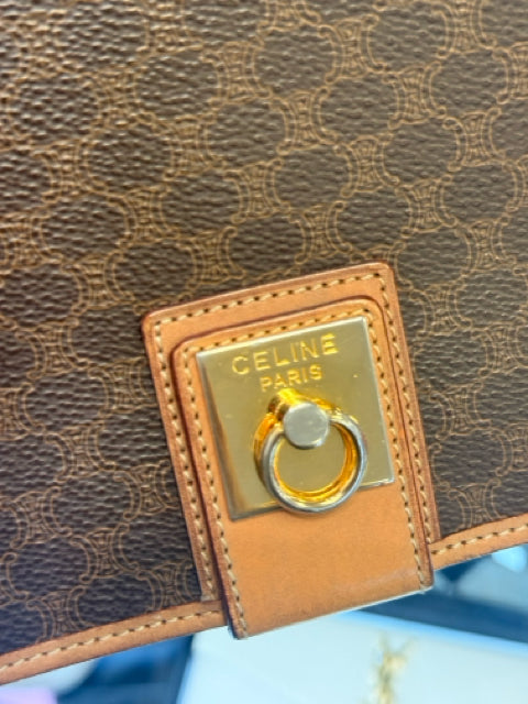 Celine Brown Coated Canvas Cross Body Messenger