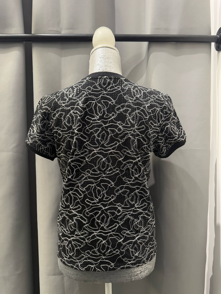 Chanel Knit Crew Neck Swirl Print Sequin Tshirt Size S
