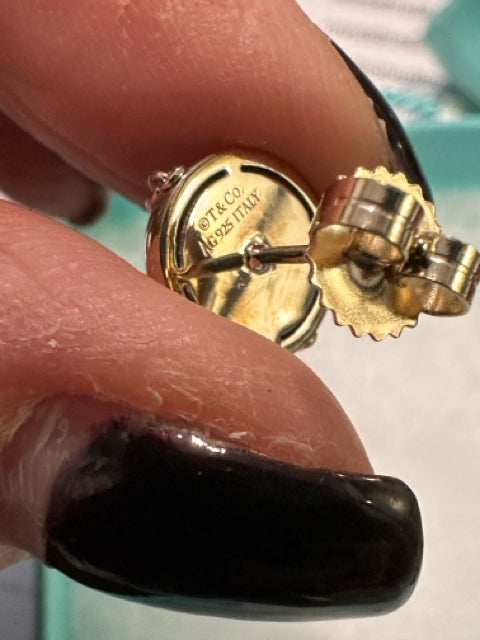 Tiffany Earrings Bolt Post Stud w Chain with BOX