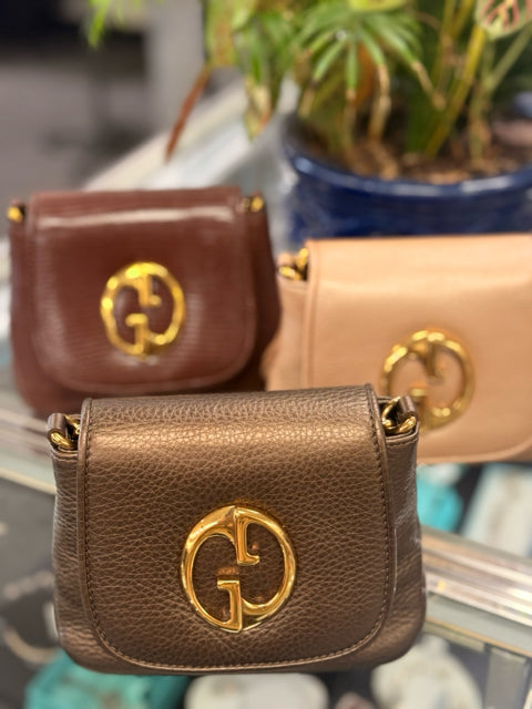 Pre Owned Gucci Pebbled Metallic Bronze Designer Bag W/ Dustbag