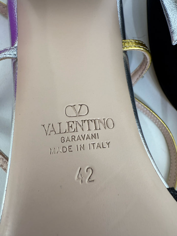 Valentino Bowow Moire Slingback Designer Shoes Size 10.5