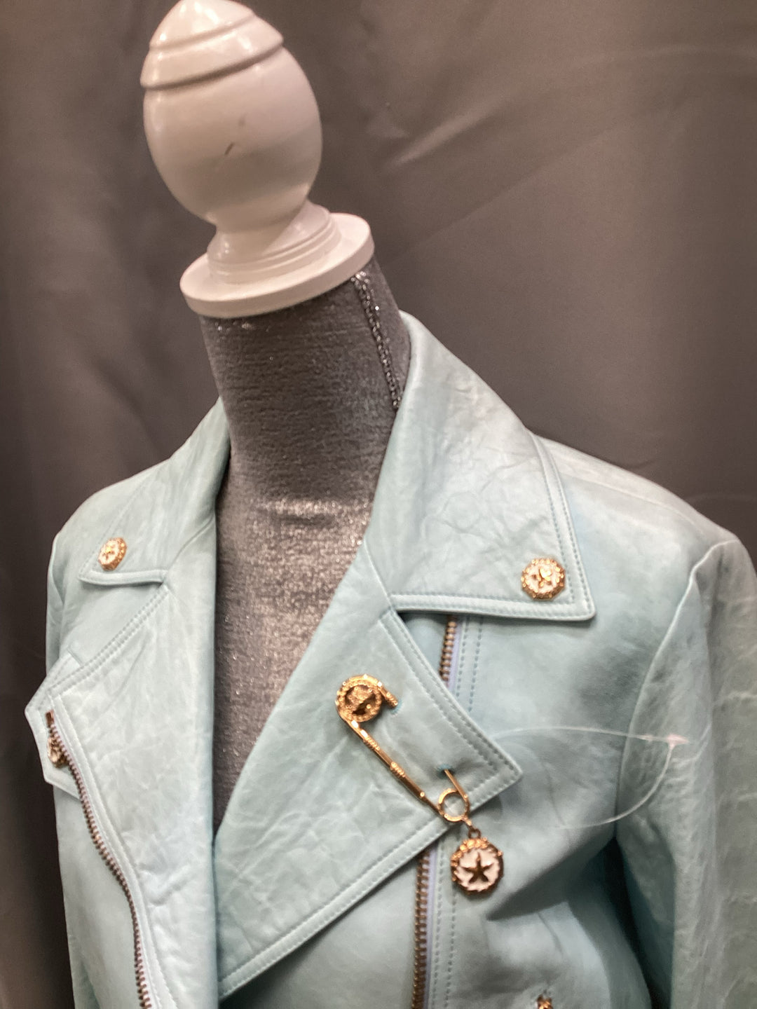 Versace Mint Leather Moto Jacket Size 40