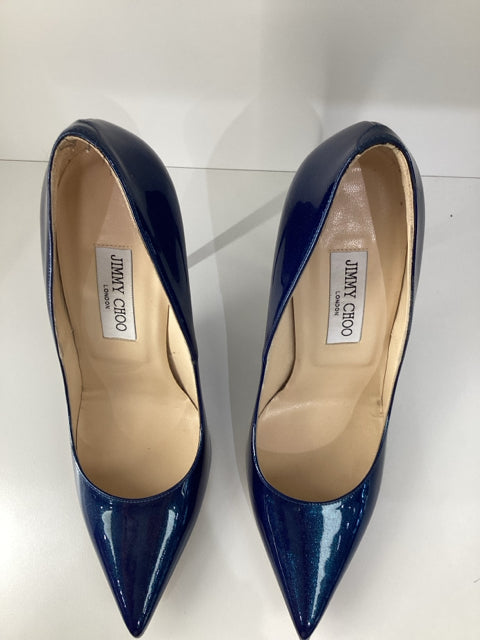 Sz 39 Jimmy Choo Metallic Navy High Heels Pumps Shoes