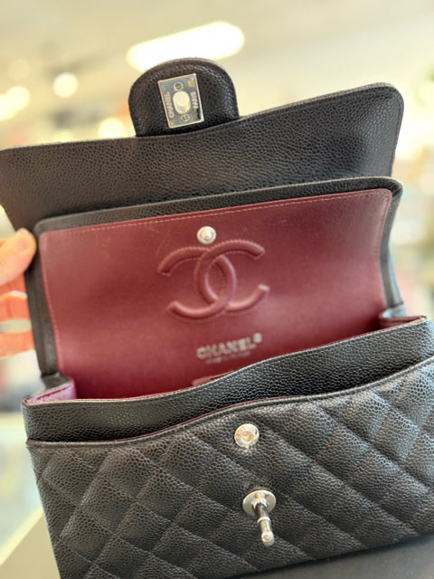 Chanel Caviar Black Small Classic  Shoulder Crossbody Bag Full Set