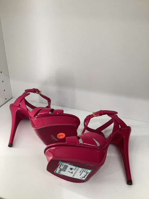 Sz 38 Yves Saint Laurent Fuschia Tribute Patent Leather Sandals Shoes w/ box