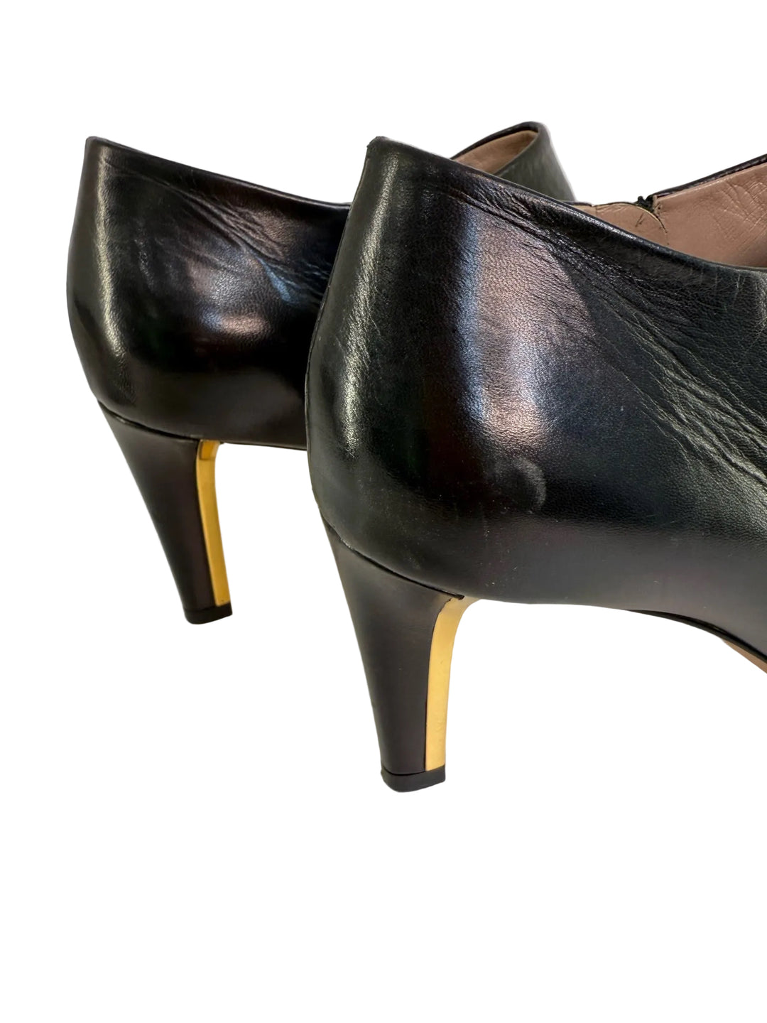 Chloe Ankle Cut Boot Side Zipper Gold Heel Sz 41 Designer Shoes
