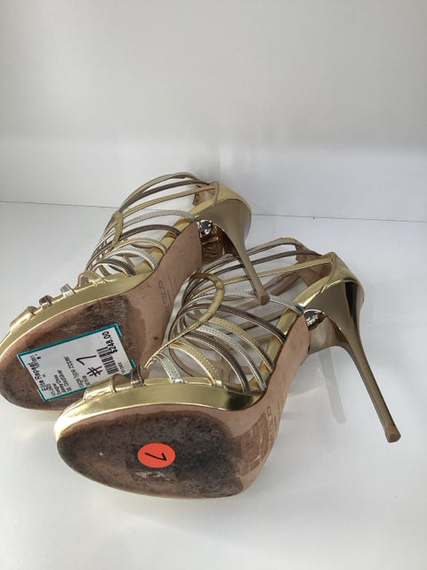 Sz 38 Jimmy Choo Gold Silver High Heels Sandals Shoes