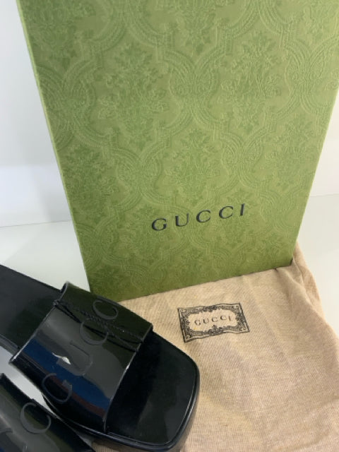 NIB Gucci Sz 38 Black Plastic Block Heel Designer Shoes