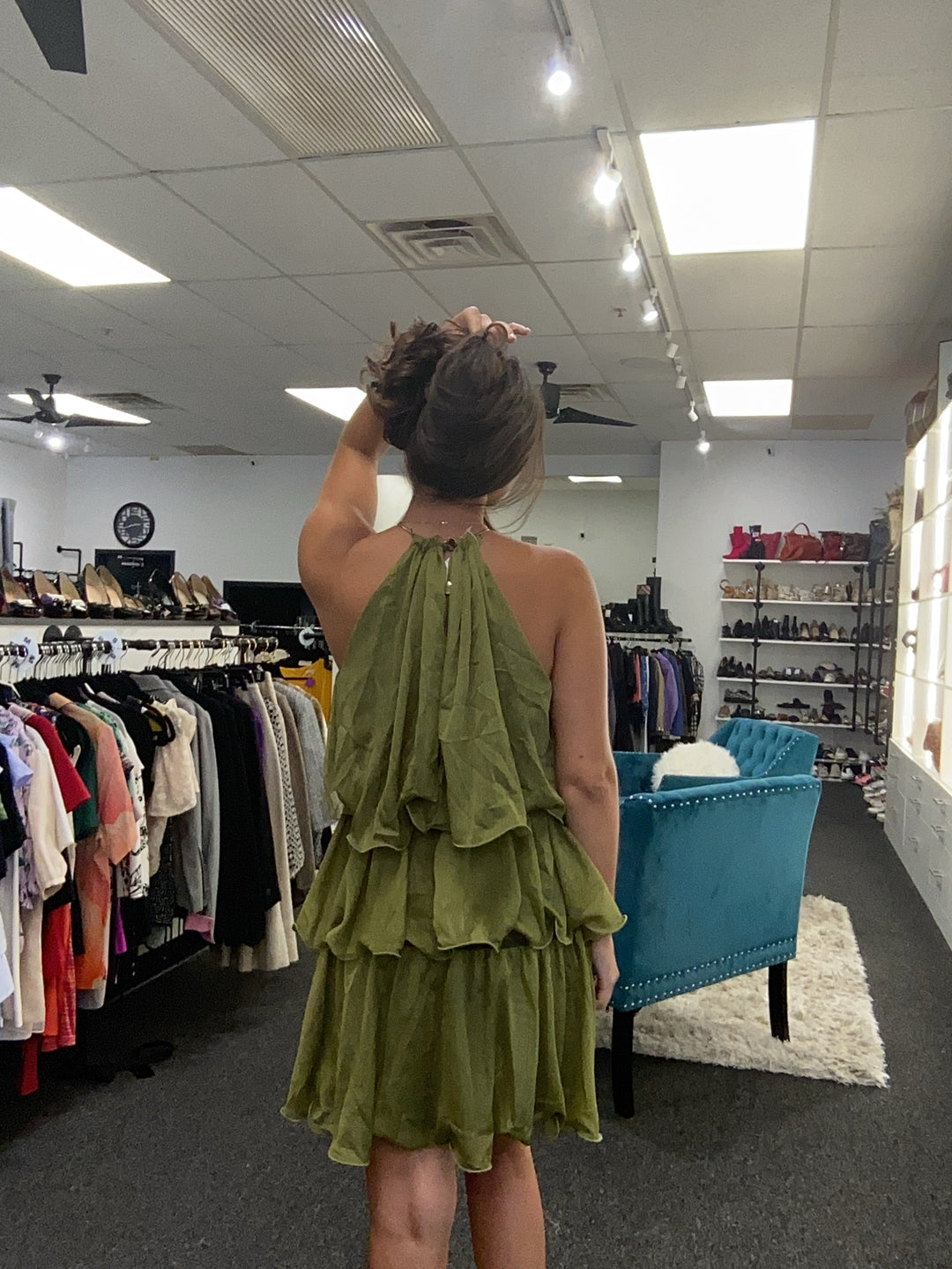 Green 3 Tier Halter Dress Sz S