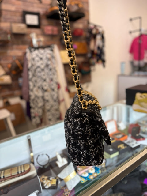 Chanel 19 Flap Tweed Hand Bag Two Tone
