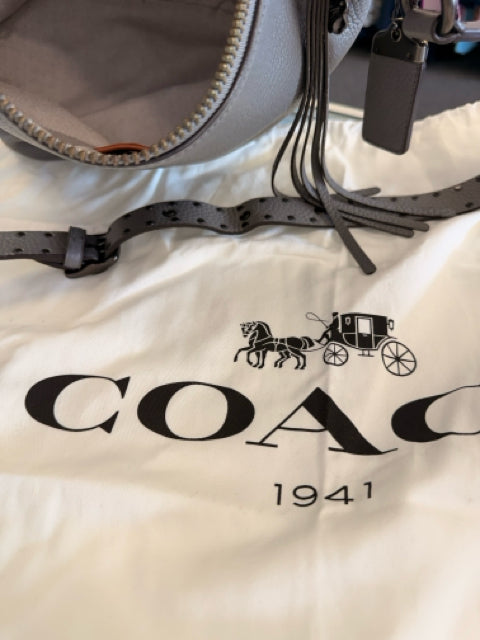 NWT Coach Zip Top Stud Strap Grey Pebbled Leather Bag Tote Purse