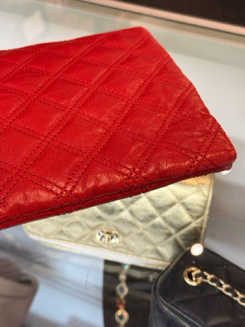 Marc Jacobs Quilted Red Leather Flapover Clutch