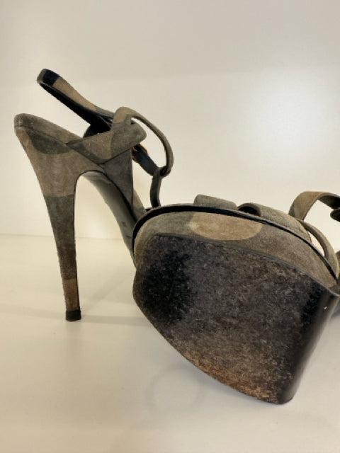 Pre Owned Yves Saint Laurent Sz 6 Camo TRIBUTE Suede 5" Sandals Shoes